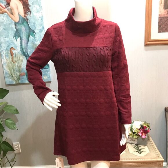 Textured Long Sleeve Cowl Turtleneck Knit Dress Pockets Sz M NWT - Picture 2 of 16